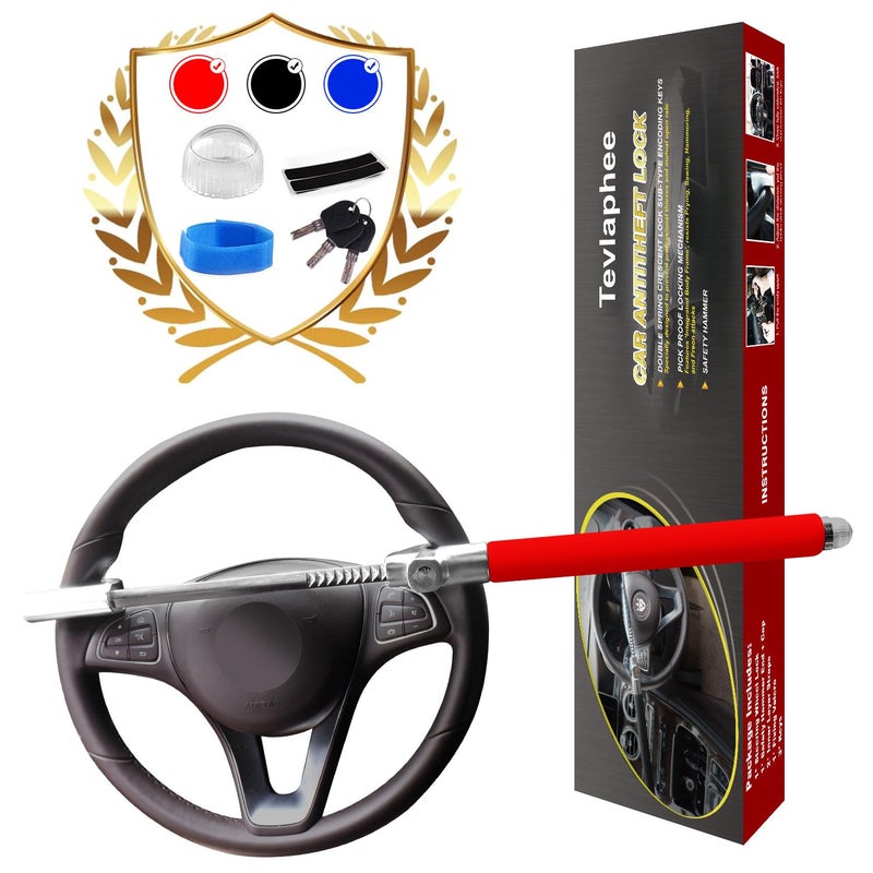Tevlaphee Steering Wheel Lock for Cars,Wheel Lock,Vehicle Anti-Theft Lock,Adjustable Length Clamp Double Hook Universal Fit Emergency Hammer Window Breaker Self Defense Heavy Duty Secure - Image 1